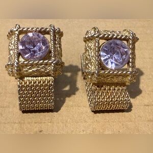 Vintage Goldtone cufflinks with pink rhinestone